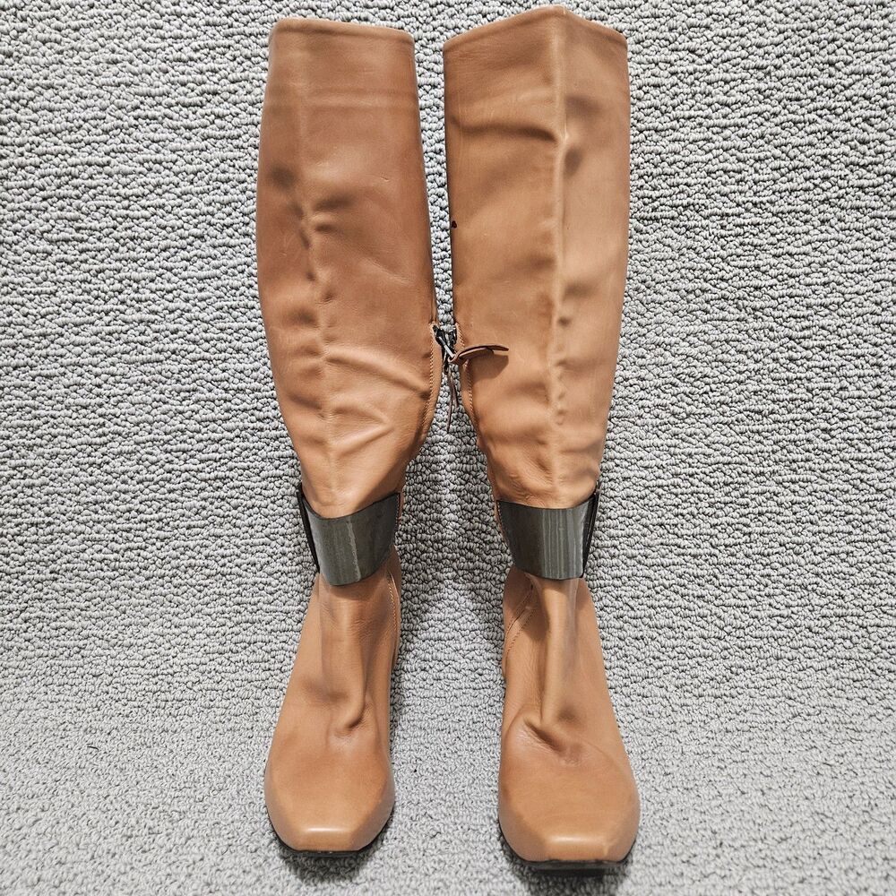 TACOMA F. VERO CUOIO Women’s Tan Leather Knee High Heeled Boots Size 37.5